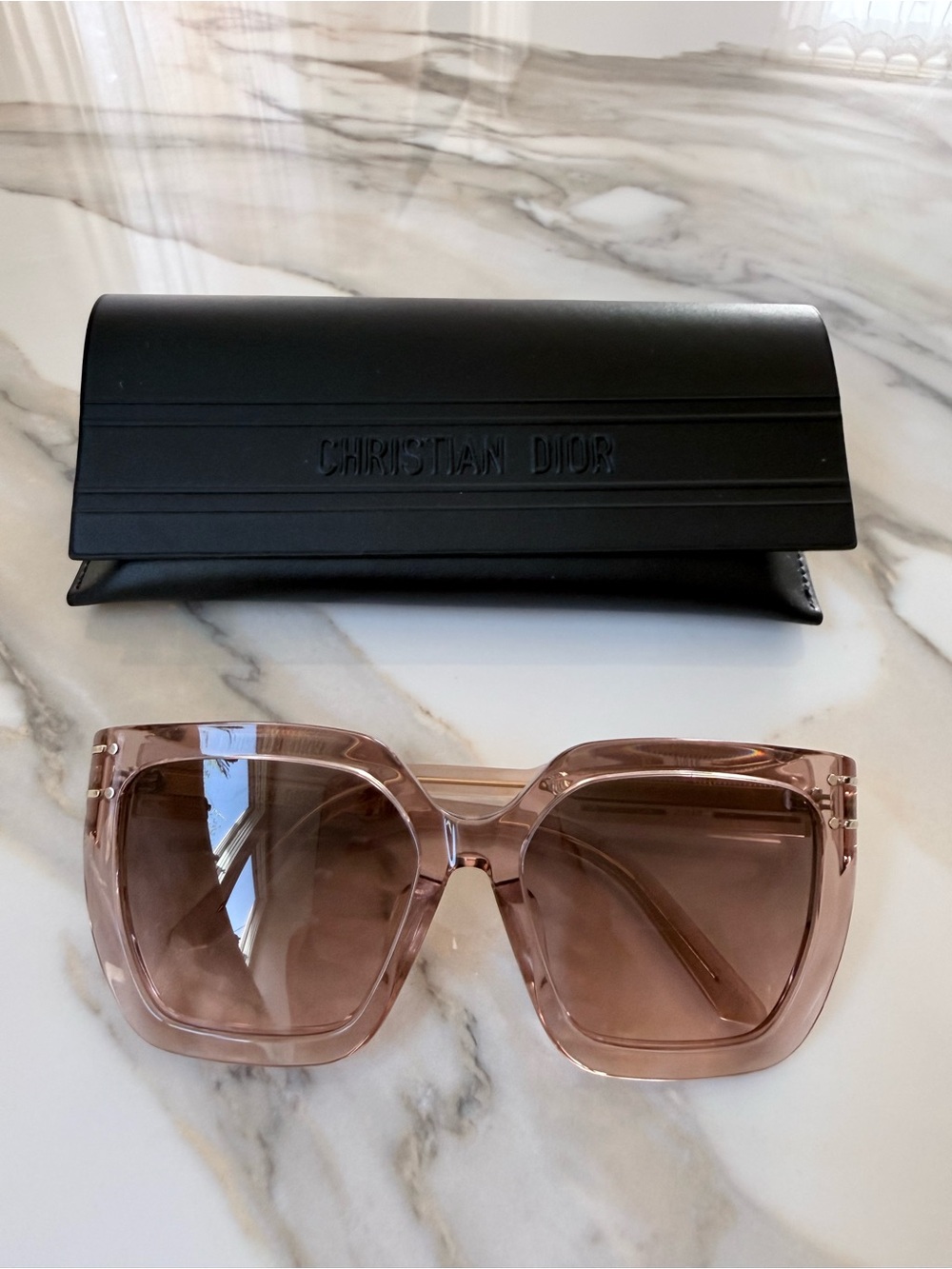 Dior Oversized Square Sunglasses in Rose-Tinted Crystal